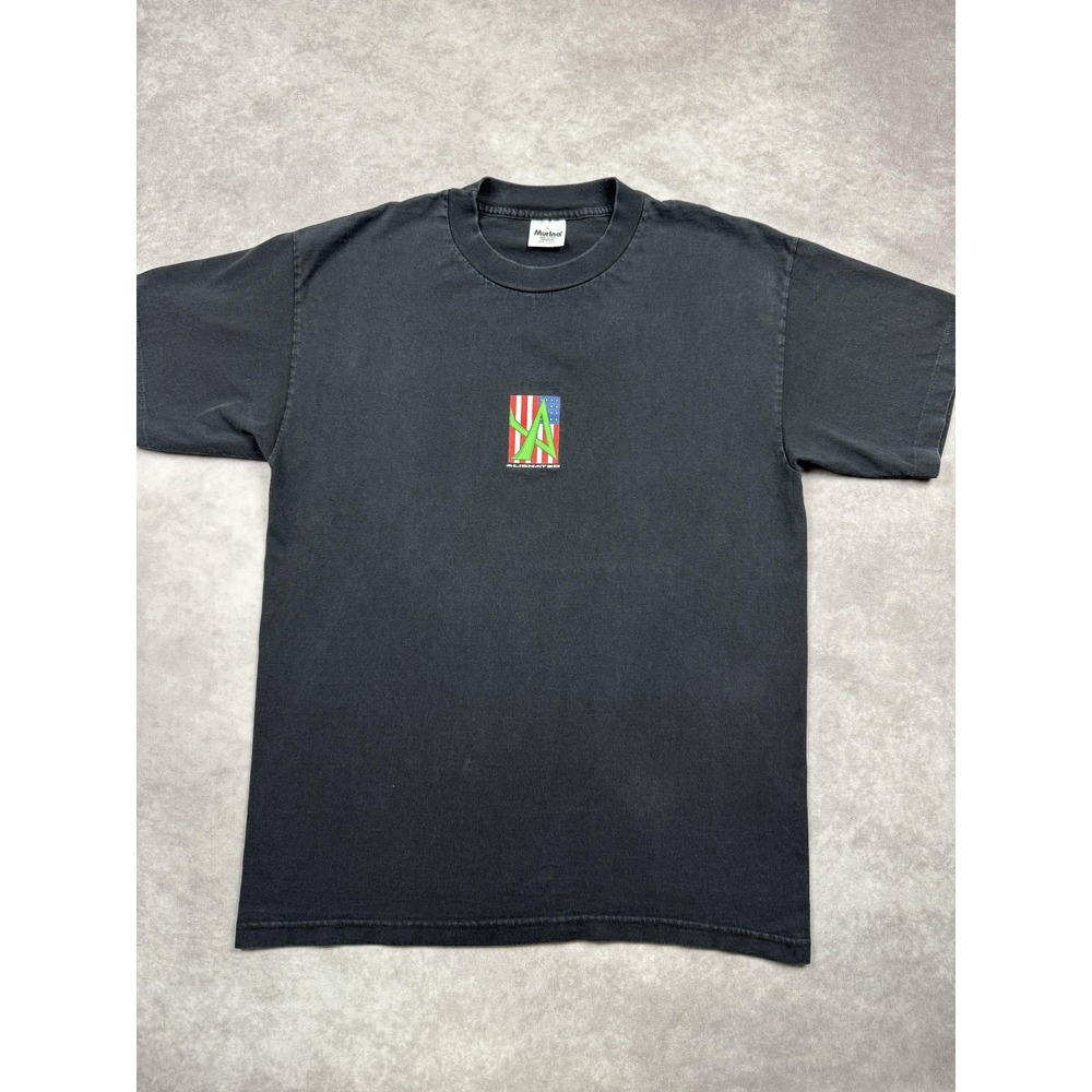 VTG Alienated Shirt Mens‎ Large Black Graphic T-Shirt Alien USA Flag Made in USA